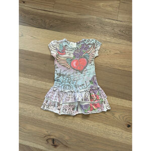 Beautees Girls Blue and Purple Graffiti Graphic Print Short Sleeve Dress Size 3T